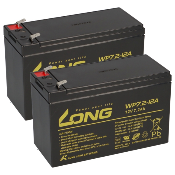 2x Kung Long VdS-Blei-AGM-Akku 12V 7,2AH Batteriesatz (wie abgebildet) in Erstausrüsterqualität, ohne Kabel und Anbauteile. Lieferumfang